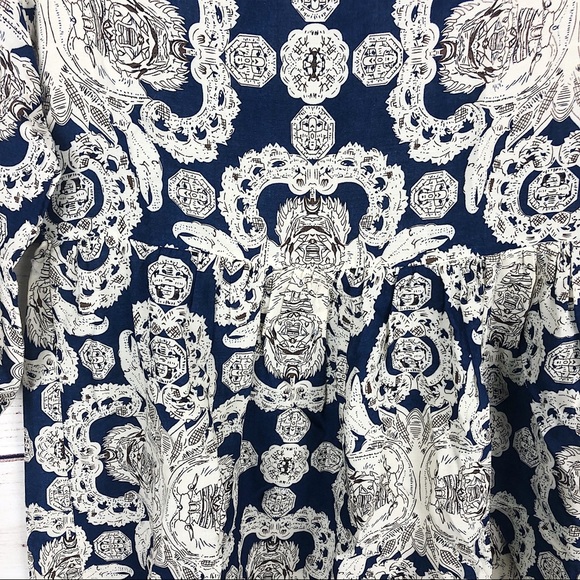 NEW! MJ Designer Paris Blue Ornate Peplum Top S - Picture 2 of 5